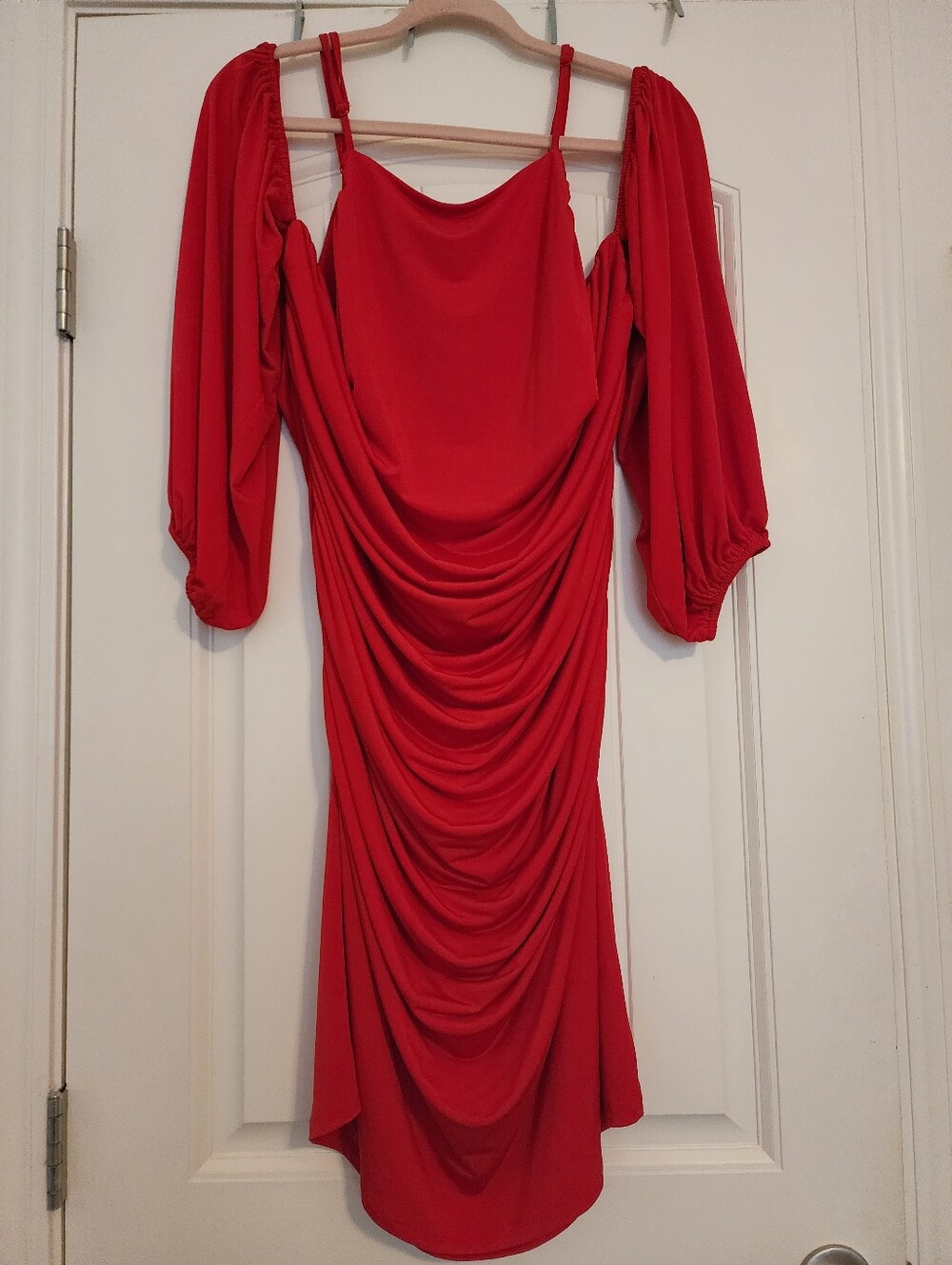 Venus Red Draped Spaghetti Strap Cold Shoulder Dress Bodycon 2X  NWOT Coquette